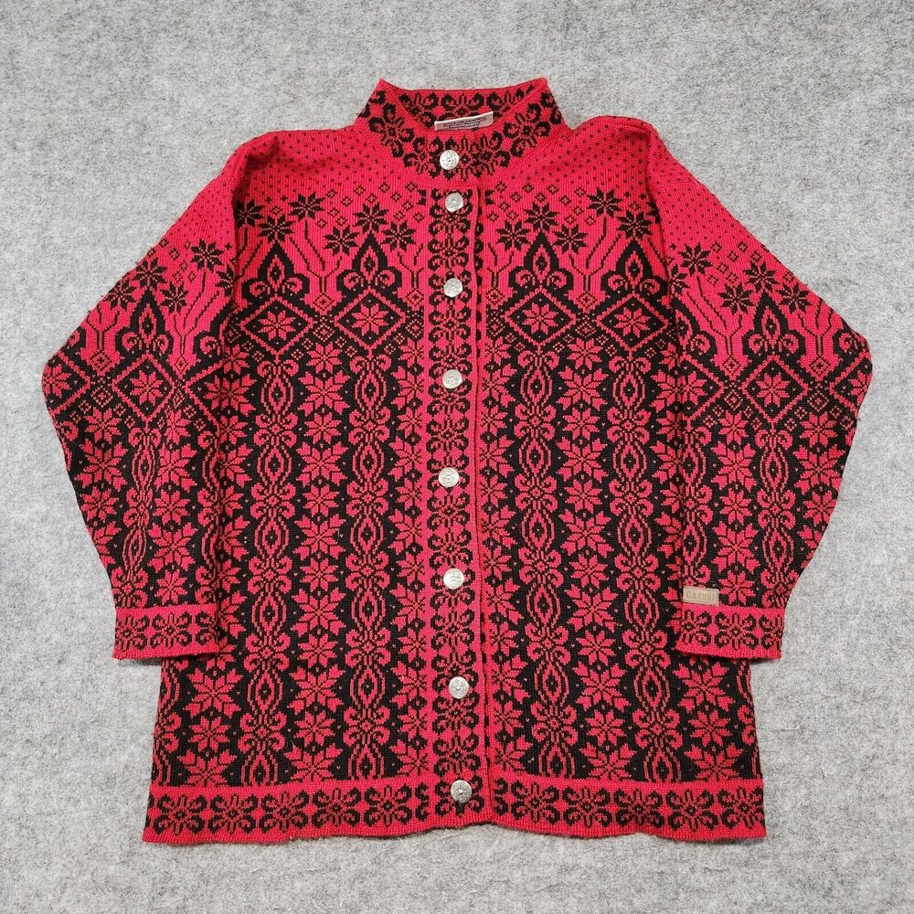 Dale Of Norway Womens M Medium Pure‎ Wool Nordic Red Knit Cardigan Sweater - Picture 3 of 13